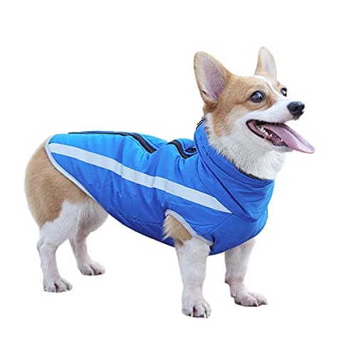 Windproof Dog Coat Pet Winter Warm Jacket, Waterproof Pet Clothes Dog Jacket Reflective Adjustable Outfit Vest Winter Warm Jacket for Small Medium Large Dogs with Harness Hole, 6XL, Blue