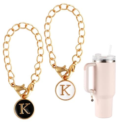 NQEUEPN 2pcs Letter Pendant Accessories for Stanley Cup, Initial Letter Handle Personalized Name ID Alphabet Pendant Chain for Stanley Tumbler (Letter K)