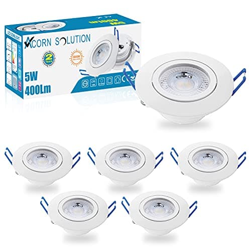 AcornSolution 6-Pack Recessed Down Lights Indoor Ceiling Light, Linkind 5W Downlights, Warm White 3000K 400LM, Cut-Out 75mm, IP20 Waterproof Spotlights for Kitchen Bathroom(Pack Of 6)[Energy Class A+]
