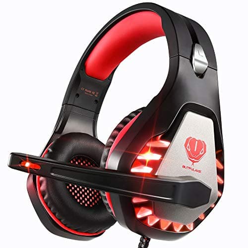 Awinnasey Gaming Headset with Microphone for PC PS4 Headset Xbox One Headset Over Ear Headset for PS5 Switch Noise Cancelling Headphones with Mic & LED Lights for Kids Adults Black Red