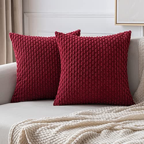MIULEE Corduroy Cushion Covers Decorative Soft Throw Pillow Cover Square Pillowcase for Sofa Livingroom Chair Bedroom with Invisible Zipper 20x20 Inch 50x50 cm Pack of 2 Burgundy