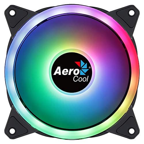 Aerocool Duo 12 PC fan – 120mm Fan with Double Ring RGB LED Lighting and 28 LEDs, Includes a 6-Pin Connector, Curved Blades and Anti-Vibration Pads, ARGB hub Compatible, 1000 RPM, Single Fan, Black