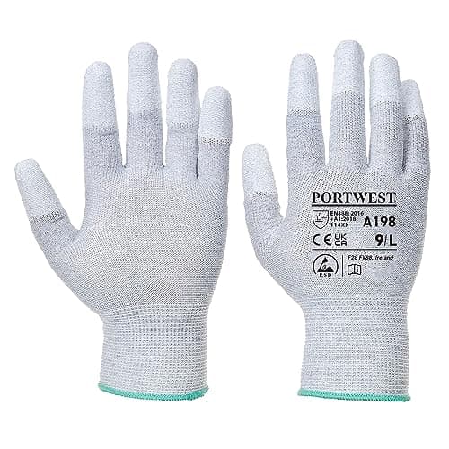 Portwest A198 Antistatic PU Fingertip Glove Grey, Small
