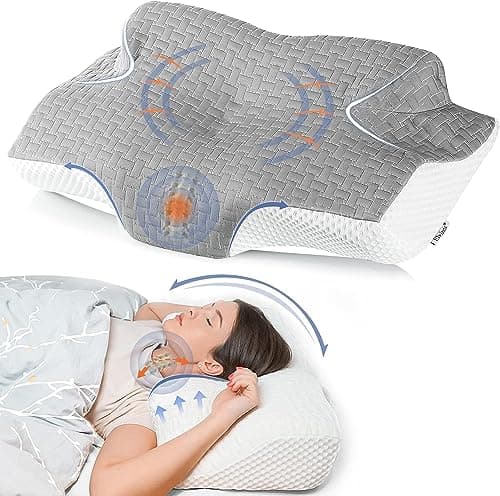 Elviros Cervical Contour Memory Foam Pillow for Neck Pain ShoulderPain, Orthopedic Neck Pillow with Arms Rest Ergonomic Sleeping Bed Pillow for Side/Back/Stomach Sleepers with Removable Cover Soft