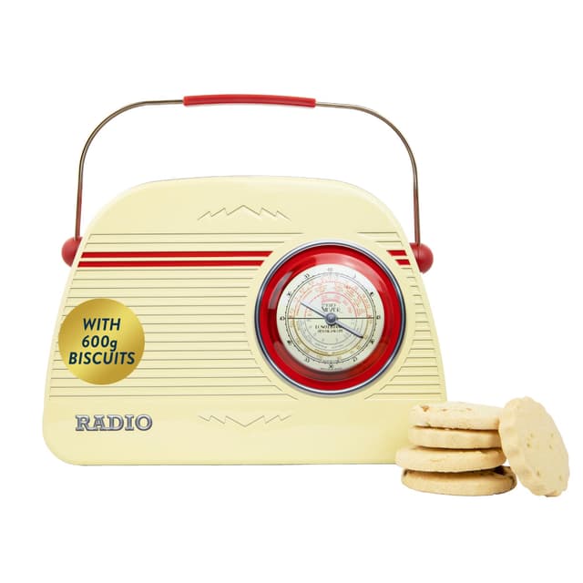 Retro Radio Biscuit Tin Gift - Scottish Shortbread Biscuits Gift Tin, Biscuit Selection Box, Luxury Biscuits Hamper - Novelty British Gifts, Birthday Gifts for Her, Mothers Day Gift, Cream