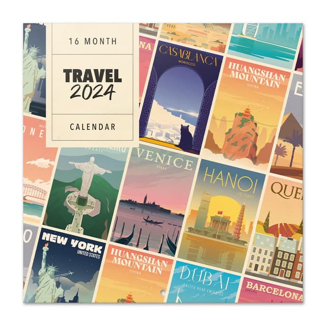 Grupo Erik Travel Wall Calendar 2024 12" x 12" | 12 Month Planner | Square Wall Calendar 2024 | Family Planner Calendar 2024 | Travel Calendar 2024 | Nature Calendar