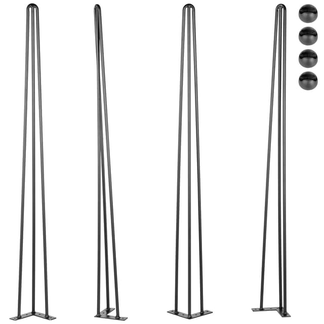 VEVOR Hairpin Table Legs 40 inch Black Set of 4 Desk Legs Each 220lbs Capacity Hairpin Desk Legs 3 Rods for Bench Desk Dining End Table Chairs Carbon Steel DIY Table Legs Heavy Duty Furniture Legs